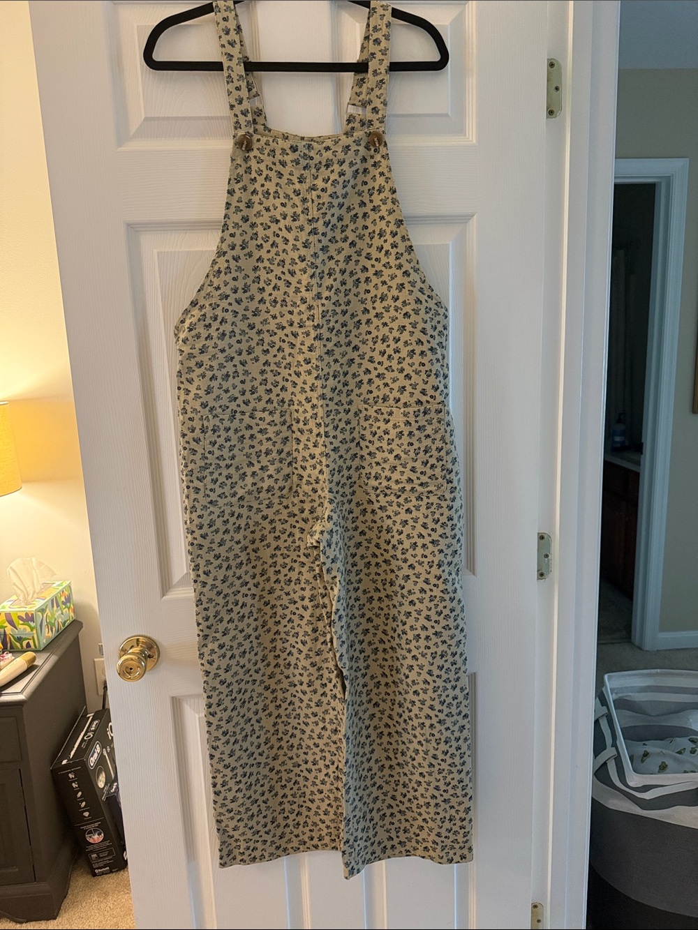 Beige Floral Cotton Blend Overalls Jumpsuit